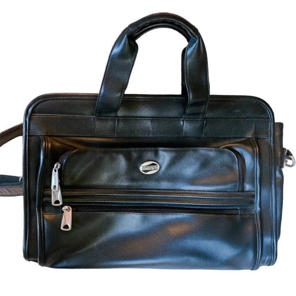 VTG American Tourister Leather Briefcase Vintage Laptop Bag Computer Crossbody